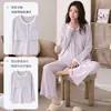 Cárdigan de manga larga para primavera y otoño con copas incorporadas en el pecho, pijama de algodón puro cómodo y agradable para la piel, un conjunto de ropa de estar de dos piezas dulce y encantador que también se puede usar como ropa exterior.