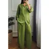 Sudeste Asiático Transfronterizo Primavera y Otoño Talla Grande Holgado Casual Lino Color Sólido Camisa Botón Moda Traje Deportivo