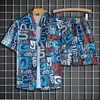 Conjunto deportivo tie-dye de seda helada para hombre, marca de moda de verano, elegante y holgado, camiseta de manga corta y pantalones cortos de playa, conjunto casual de dos piezas