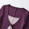 Atacado de roupas femininas estilo europeu e americano Ins transfronteiriço, design torcido puro e sexy de gola redonda, camiseta justa de manga média