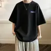 Camiseta de Manga Corta para Hombre Verano Seda de Hielo Delgada Ins Marca de Tendencia Trendy Camiseta Holgada Waffle Grueso Pareja Media Manga