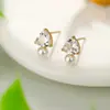 Pendientes para Mujer Aguja de Plata S925 Pendientes de Botón de Perla en Forma de Corazón Artefacto de Cuidado del Oído de Nicho Pendientes Mini Versátiles Pendientes Venta al por Mayor