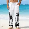 2026 Calça de Linho Estampada Casual Reta de Quatro Estações Estilo Americano Transfronteiriça para Homem, Solta, para Praia e Férias