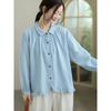 Camisa de Gasa de Algodón de Doble Capa, Manga Larga, Corte Holgado, Reductora de Edad para Mujer, Nueva Moda Elegante para Principios de Otoño 2026