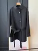 Preço para quem comprar cedo! Casaco de cadarço texturizado outono e inverno~ Casaco de lã com cadarço e gola alta, efeito emagrecedor, 26 inverno H090207