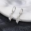 Brincos de Estrela Cravejados de Diamantes para Mulheres, Estilo Punk Cool Europeu e Americano, Brincos de Estrela Explosiva Cruzada, Brincos de Estrela de Quatro Pontas, Brincos de Argola