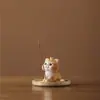 Bandeja Adorno de Gato Lindo Gatito de Resina Soporte Portaincienso Tendencia Varilla de Incienso Interior Sala de Té Quemador de Aromaterapia Uso en Casa