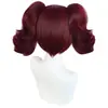 Peluca de anime para cosplay, Black Butler, peluca de Merlín, para fiestas navideñas, color burdeos intenso, peluca con tocado de doble cola de caballo