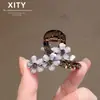 Grampo Pequeno de Garra Exquisito com Flor de Strass para Primavera e Verão Estilo Atmosfera Clássica Grampo para Parte de Trás da Cabeça Cabelo Semi Preso Grampo Lateral para Franja Acessórios de Cabelo