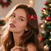 Pasador de Pelo con Lazo de Malla para Árbol de Navidad Tocado Suministros de Decoración Navideña Clip para el Pelo de Reno Lindo de Terciopelo Rojo
