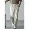 Calça casual masculina com cintura semi-elástica lateral, drapeado, feita de mistura de Lyocell-Tencel-algodão, calça reta larga e elástica para o outono de 2026