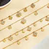 Conjunto de pulsera y collar de cadena fina con flor de cuatro pétalos incrustada de circonita, acero inoxidable chapado en oro de 18 quilates, moderno y adecuado para el uso diario