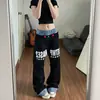 Jeans Retro Americano de Nicho con Doble Cintura y Parches de Sable para Hombres y Mujeres con Diseño Apilado para un Efecto que Realza la Altura, Pantalones Rectos Holgados