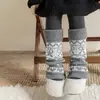 Botas e Meias de Algodão para Crianças, Meias Quentes Cor Café Maillard com Laços, Meias Grossas para Panturrilha Estilo Retrô Outono e Inverno