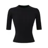 Blusa de Tricô Pequena com Gola Redonda, Costurada, Manga Média, Nova Moda de Verão, Versátil, Elástica, Slim Fit, Curta, Cor Sólida, Peça Básica