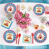 Mm005 Set de Fiesta Carnaval Cumpleaños Hb Bandera Banner 8 Personas Set de 4 Piezas Plato de Papel Vaso de Papel de Seda