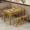 Mesa e Cadeiras para Lanchonete em Madeira Maciça Restaurante Loja de Macarrão Mesa Retangular para Fast Food Cantina Comercial Mesa para Churrasco Carbonizado Hot Pot