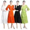 Vestido de mujer de alta gama transfronterizo, nuevo vestido largo retro francés de ganchillo calado entallado a la cintura con mangas acampanadas y falda completa