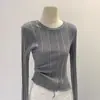 Top de punto rosa de manga larga estilo coreano para mujer, nuevo top corto francés dopamina otoño/invierno 2025