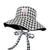 Sombrero de Pescador de Verano para Mujer Estilo Coreano a Cuadros con Ala Ancha y Cordones, con Ala Grande que Hace que la Cara Parezca Más Pequeña, Sombrero de Protección Solar para Chicas Jóvenes y Modernas