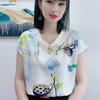 2024 Novas roupas de estilo de verão para mulheres, gola de boneca de verão, roupas de mãe, tops de chiffon de verão, camisetas soltas de manga curta