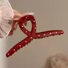 Grampo de cabelo grande elegante estilo coreano com bolinhas delicadas para coques na parte de trás da cabeça, acessório de cabelo elegante em forma de tubarão para meninas