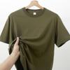 210g Exército Verde pesado algodão pesado manga curta T-shirt verão cor sólida all-match gola redonda camisa inferior para homens e mulheres
