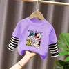 G2028# Camisa de manga larga para niños y niñas nueva camiseta top infantil ropa infantil primavera y otoño camiseta base de dos piezas falsas
