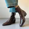 Botines Cuadrados Vintage con Tacón Grueso en Stock, Botines Chelsea Patchwork de Piel Suave para Mujer, Botas Negras Versátiles para el Trabajo, Botas de Corte Delgado