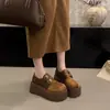 Zapatos Birkenstock Retro de Doble Hebilla con Suela Gruesa y Punta Dividida para Mujer Otoño 2026 Ante Mate con Parches Color Camel Suela Suave Aumentadores de Altura Slip-Ons Perezosos