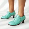 Tacones Altos Brogue Tallados Retro Británicos, Zapatos de Mujer con Cordones Tobilleros Profundos Estilete para Viajar