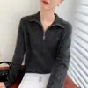 Suéter de Punto con Cremallera Media Yuanbao de Cachemir para Mujer con Efecto Adelgazante de Manga Larga Tejido de Punto Nuevo Otoño e Invierno 2025
