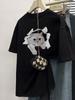 Camiseta de manga corta con estampado de gatitos jóvenes de diseño de talla grande de algodón puro 2024, nueva camiseta versátil de cuello redondo de moda de verano