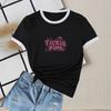 Transfronterizo 2025 Nuevo Verano Europeo y Americano Cuello Redondo Estampado en Contraste Manga Corta Casual Slim Camiseta de Mujer Top Versátil