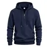 Sudadera con capucha waffle de media cremallera para hombre 2026 Transfronteriza con múltiples bolsillos y cordón