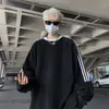 Sudadera con capucha de peso pesado, estilo Hong Kong moderno y de moda, con tres rayas, para otoño e invierno, cálida y con forro polar, sudadera retro a rayas elegante para hombre