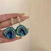 Pendientes Irregulares en Forma de Abanico Plegado Geométrico Azul Aguja de Plata Pendientes de Lujo Ligero de Gama Alta Pendientes de Moda de Nicho Venta al por Mayor