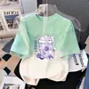 Camiseta de Manga Corta con Estampado Degradado para Niñas Verano Ropa Superior para Niños Mayores Estilo Coreano Holgada y Versátil Transpirable Tendencia en Ropa para Niños