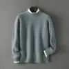Suéter de Lujo 100% Lana Pura para Hombre, Estilo Otoño e Invierno, Cuello Redondo, Tejido Holgado, Jersey Casual, Engrosado