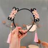 Estilo chinês Ano Novo acessórios para o cabelo meninas Hanfu festivo peruca de borla vermelha trança headband Bebê Ano Novo cocar