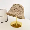 Chapéu de Pescador Trançado Vazado para Mulheres, Estilo Coreano para Primavera e Verão, Chapéu Balde Respirável para Proteger do Sol, Versátil para Passeios, Faz o Rosto Parecer Menor, Chapéu com Proteção Solar