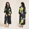 Pijama de Satén Estampado Yao Ting para Mujer, Verano Tallas Grandes, Lujo Ligero, Mangas Tres Cuartos, Camisón Largo Fresco, Ropa de Casa Femenina Transfronteriza