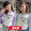 Camiseta interior de algodón 100% para niñas, nuevo estilo primavera y otoño 2026, camiseta de manga larga con curva elegante para niños, top para niños