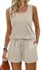 Moda Feminina Transfronteiriça Europeia e Americana 2026 Novo Estilo Elegante Top Sem Mangas com Gola Quadrada e Shorts de Cor Sólida de Cintura Alta Conjunto Casual de Duas Peças