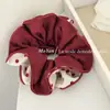 Estilo Coreano Elástico de Cabelo de Quatro Camadas com Bolinhas Vermelhas em Ambos os Lados para Coque, Corda de Cabelo de Alta Estética, Scrunchie Elegante, Elástico de Cabelo Vermelho