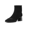 Botas de tornozelo de salto grosso femininas ZHR, nova coleção de outono 2026, botas de salto alto bico fino retrô, botas de camurça marrom de corte justo