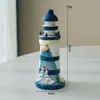 Decoración de Escritorio Adornos Faro Pequeño Azul y Blanco de Madera Estilo Oceánico Transfronterizo 15cm Regalo Creativo Accesorios para Fotografía