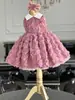 Vestido Infantil 2025 Novo Flor Rosa Pequeno e Médio Saia Tutu Infantil Sem Mangas Europeu e Americano Saia Princesa Fábrica Atacado