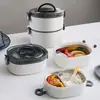 Caja de Almuerzo Bento Japonesa Ovalada Portátil Creativa de Múltiples Capas Aislada, Caja de Comida Aislada de Acero Inoxidable 304