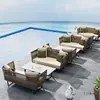 Sofá de Exterior Pátio Proteção Solar Impermeável Sofá Duplo de Rattan para Exterior Porta-Cartões Varanda Cadeira de Rattan para Lazer Combinação de Mesa de Café